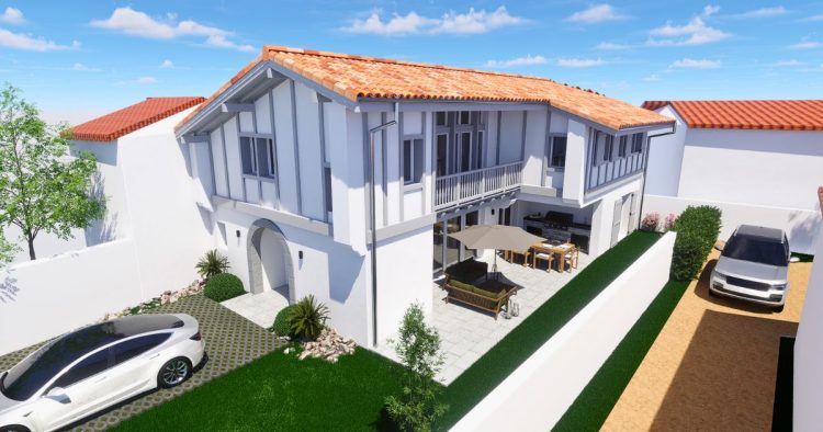 Perspective vue extérieure villa à Biarritz