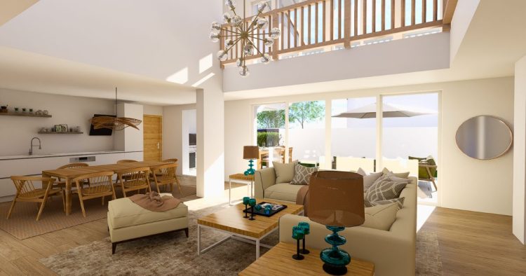 Perspective vue intérieure villa à Biarritz