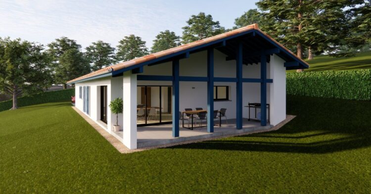 Perspective vue extérieur de la terrasse de la villa