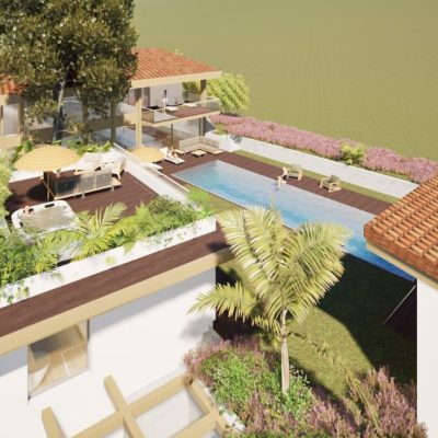 Perspective extérieure de la villa contemporaine à Chiberta, Anglet