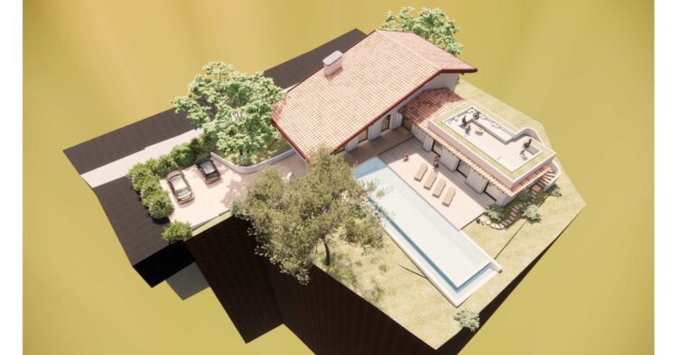 Vue extérieur sur une maquette de la Villa d'architecte à Bidart