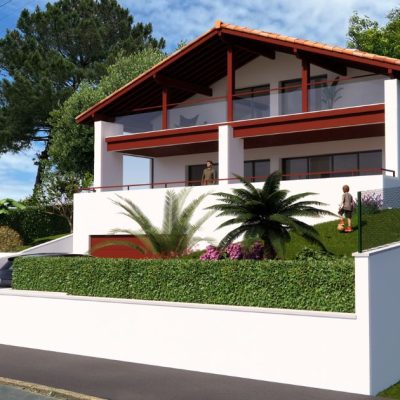 Villa d'architecte à Biarritz, avec vue imprenable sur l'océan et les montagnes, projet moderne avec grande terrasse et garage semi-enterré.