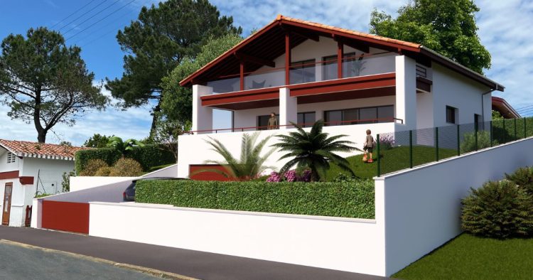 Villa d'architecte à Biarritz, avec vue imprenable sur l'océan et les montagnes, projet moderne avec grande terrasse et garage semi-enterré.