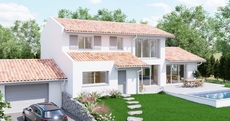 Perspective de la villa vue extérieure avec le garage à BASSUSSARRY