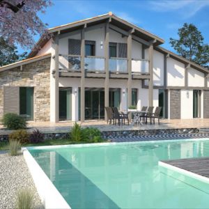 Villa basque contemporaine alliant design moderne et matériaux traditionnels au cœur du Pays Basque.
